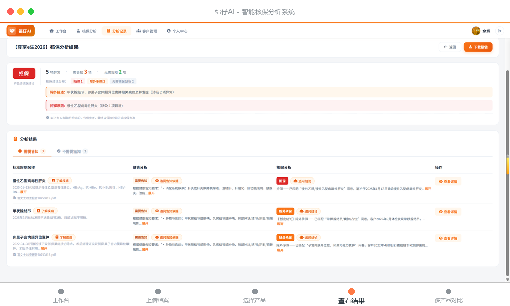 查看核保分析结果